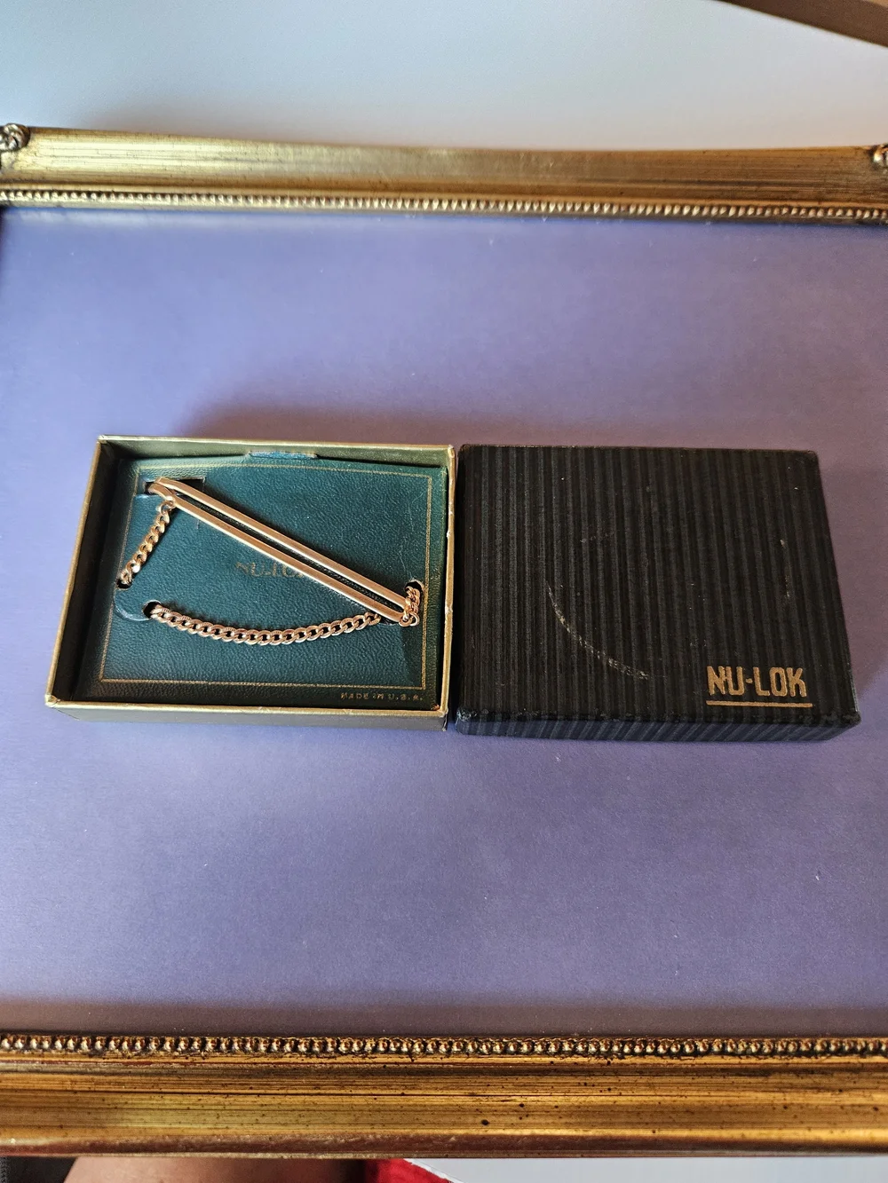 Vintage Nu-Lok Gold Tie Bar with Chain - Men's Accessory NIB